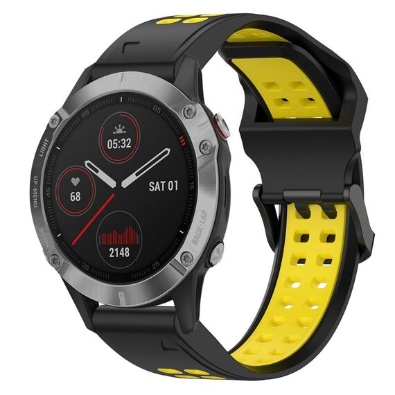 Per Garmin Fenix 6 22mm cinturino in silicone con fibbia inversa bicolore (nero + giallo)