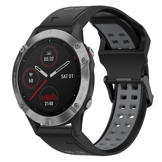Per Garmin Fenix 6 22mm cinturino in silicone con fibbia inversa bicolore (nero + grigio)