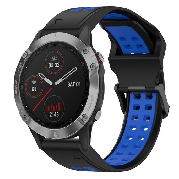 Per Garmin Fenix 6 22mm cinturino in silicone con fibbia inversa bicolore (nero + blu)