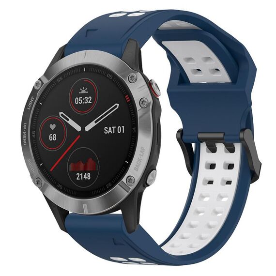 Per Garmin Fenix 6 22mm cinturino in silicone con fibbia inversa bicolore (blu + bianco)