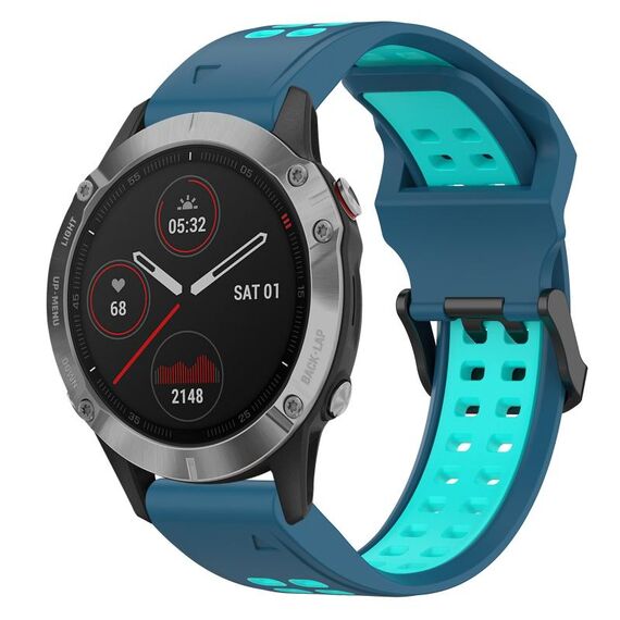 Per Garmin Fenix 6 22mm cinturino in silicone con fibbia inversa bicolore (blu + verde acqua)