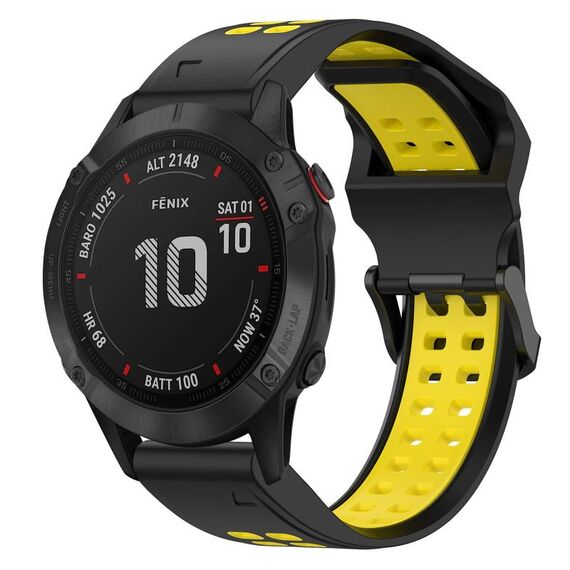 Per Garmin Fenix 6 Pro 22mm cinturino in silicone con fibbia inversa bicolore (nero + giallo)