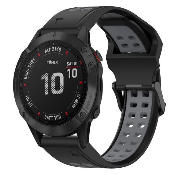 Per Garmin Fenix 6 Pro 22mm cinturino in silicone con fibbia inversa bicolore (nero + grigio)
