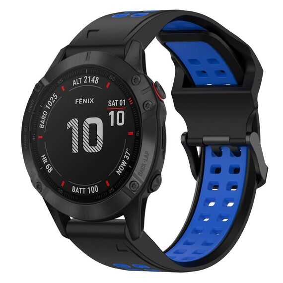 Per Garmin Fenix 6 Pro 22mm cinturino in silicone con fibbia inversa bicolore (nero + blu)