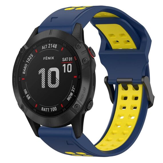 Per Garmin Fenix 6 Pro 22mm cinturino in silicone con fibbia inversa bicolore (blu + giallo)