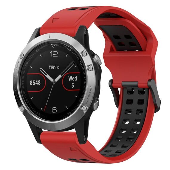 Per Garmin Fenix 5 22mm cinturino in silicone con fibbia inversa bicolore (rosso + nero)