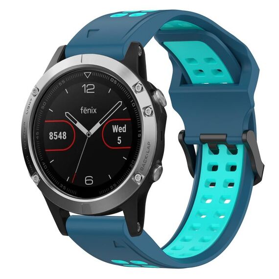 Per Garmin Fenix 5 22mm cinturino in silicone con fibbia inversa bicolore (blu + verde acqua)