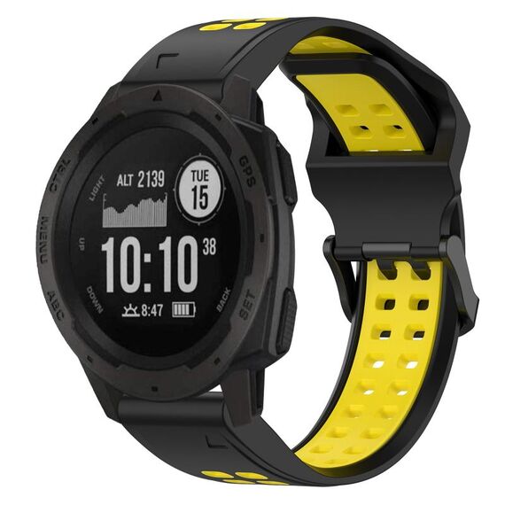 Per Garmin Instinct 22mm cinturino in silicone con fibbia inversa bicolore (nero + giallo)