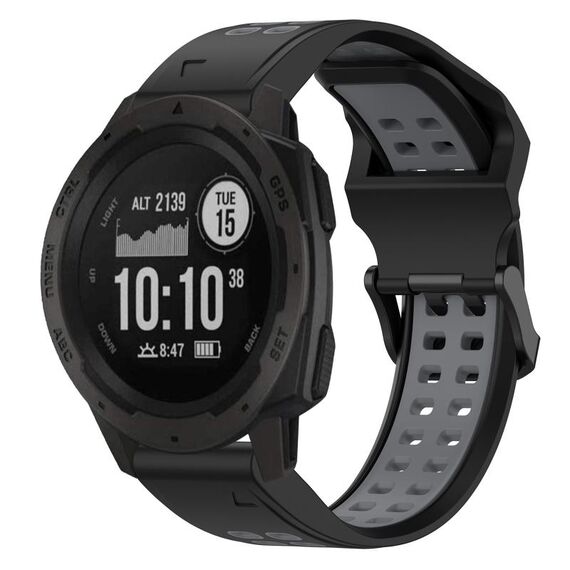 Per Garmin Instinct 22mm cinturino in silicone con fibbia inversa bicolore (nero + grigio)