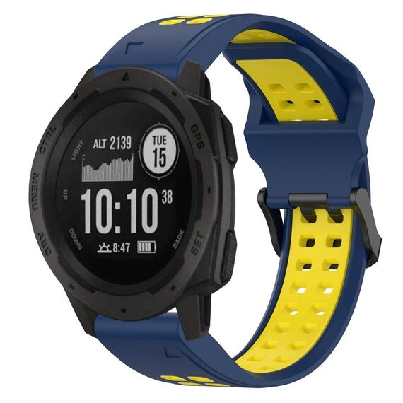 Per Garmin Instinct 22mm cinturino in silicone con fibbia inversa bicolore (blu + giallo)