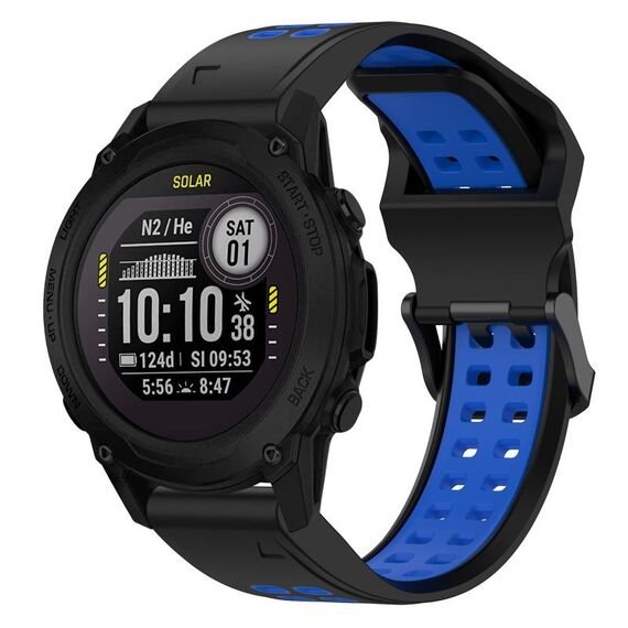 Per Garmin Descent G1 22mm cinturino in silicone con fibbia inversa bicolore (nero + blu)