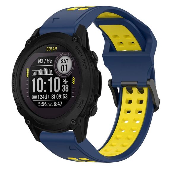 Per Garmin Descent G1 22mm cinturino in silicone con fibbia inversa bicolore (blu + giallo)