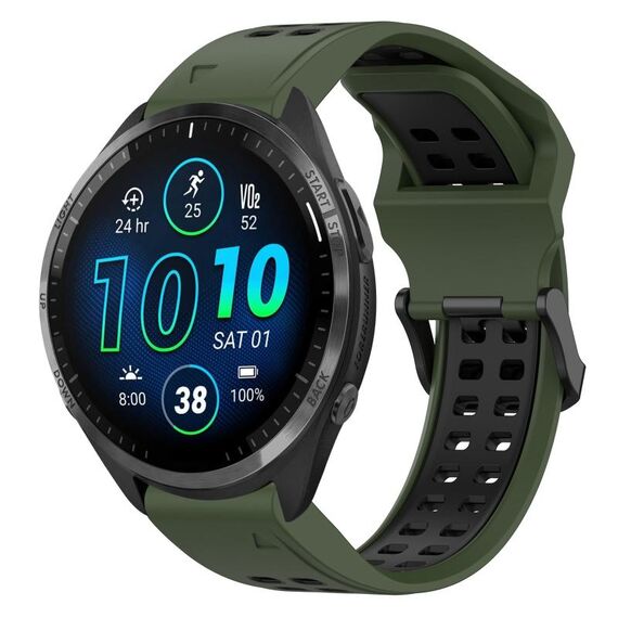 Per Garmin Forerunner 965 22mm cinturino in silicone con fibbia inversa bicolore (verde militare + nero)