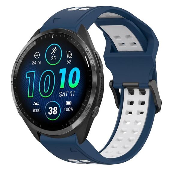 Per Garmin Forerunner 965 22mm cinturino in silicone con fibbia inversa bicolore (blu + bianco)