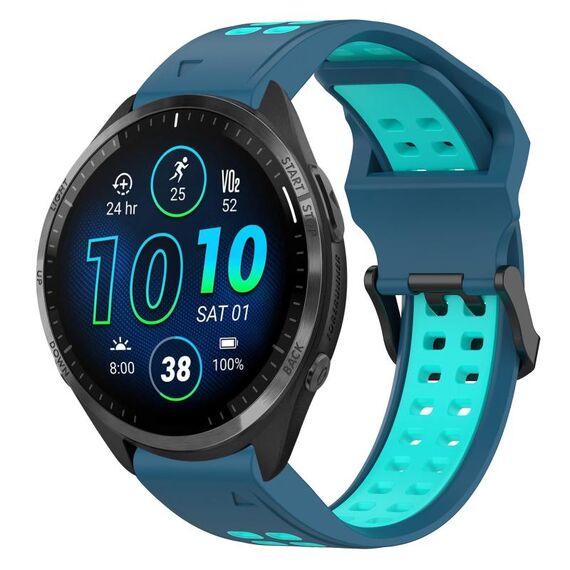 Per Garmin Forerunner 965 Cinturino per orologio in silicone bicolore con fibbia inversa da 22 mm (blu + verde acqua)