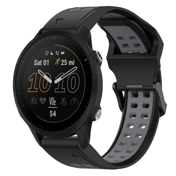 Per Garmin Forerunner 955 Cinturino per orologio in silicone bicolore con fibbia inversa da 22 mm (nero + grigio)