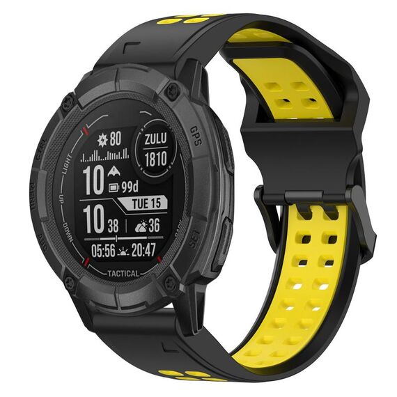 Per Garmin Instinct 2X Solar 26mm Cinturino in silicone con fibbia inversa bicolore (nero + giallo)