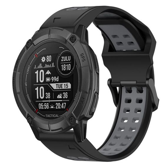 Per Garmin Instinct 2X Solar 26mm Cinturino in silicone con fibbia inversa bicolore (nero + grigio)