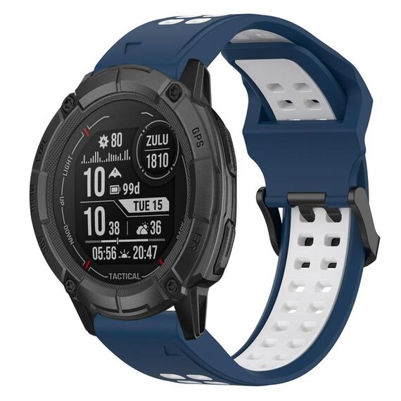 Per Garmin Instinct 2X Solar 26mm Cinturino in silicone con fibbia inversa bicolore (blu + bianco)