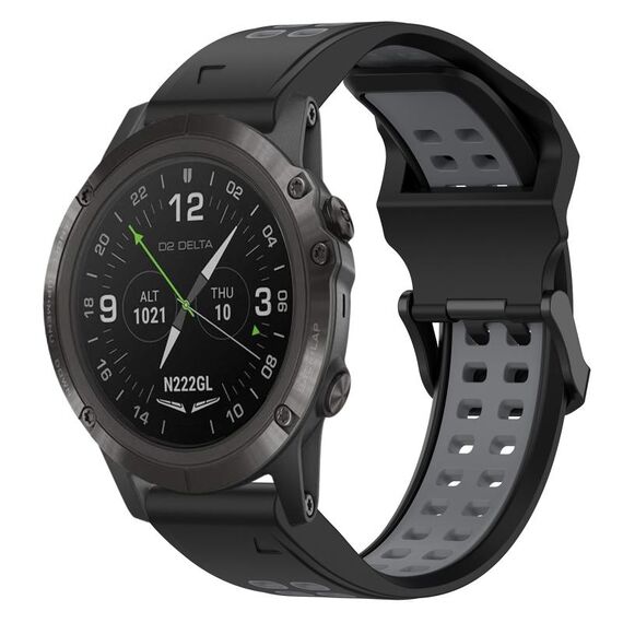Per Garmin D2 Delta PX 26mm cinturino in silicone con fibbia inversa bicolore (nero + grigio)
