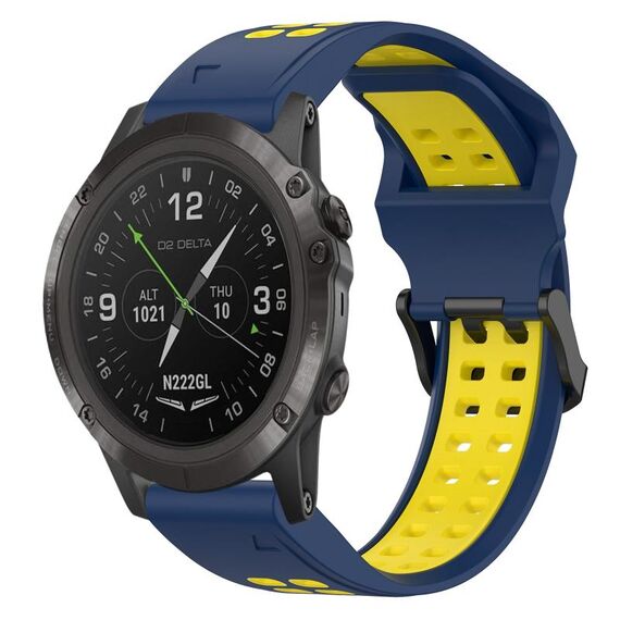 Per Garmin D2 Delta PX 26mm cinturino in silicone con fibbia inversa bicolore (blu + giallo)