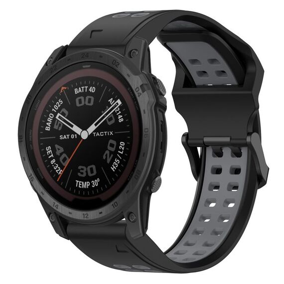 Per Garmin Tactix 7 Pro 26mm cinturino in silicone con fibbia inversa bicolore (nero + grigio)