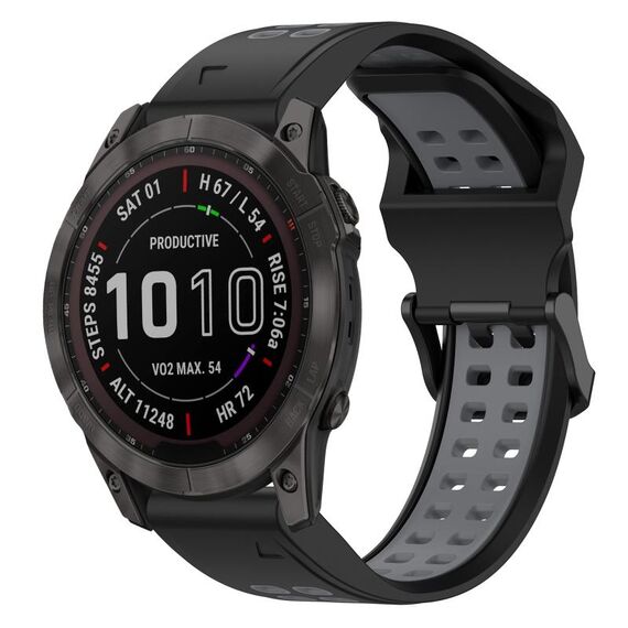 Per Garmin Fenix 7X 26mm cinturino in silicone con fibbia inversa bicolore (nero + grigio)