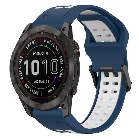 Per Garmin Fenix 7X 26mm cinturino in silicone con fibbia inversa bicolore (blu + bianco)