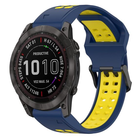 Per Garmin Fenix 7X 26mm cinturino in silicone con fibbia inversa bicolore (blu + giallo)