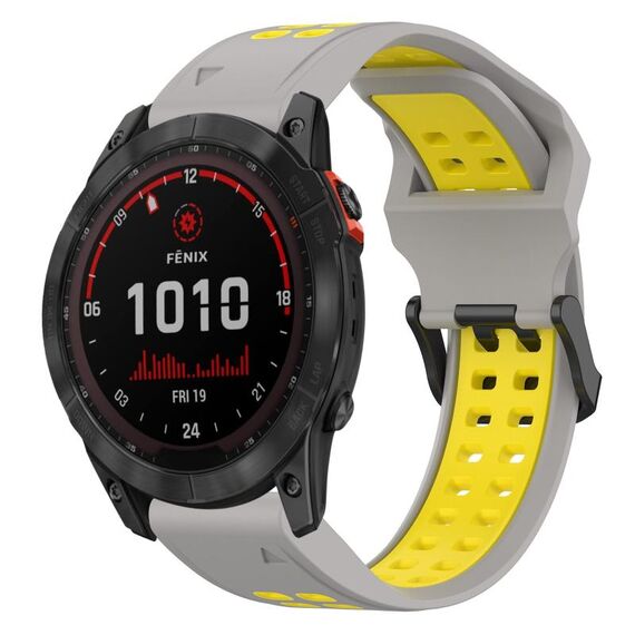 Per Garmin Fenix 7X Solar 26mm cinturino in silicone con fibbia inversa bicolore (grigio + giallo)