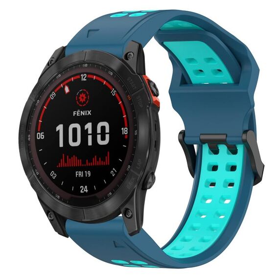 Per Garmin Fenix 7X Solar 26mm cinturino in silicone con fibbia inversa bicolore (blu + verde acqua)
