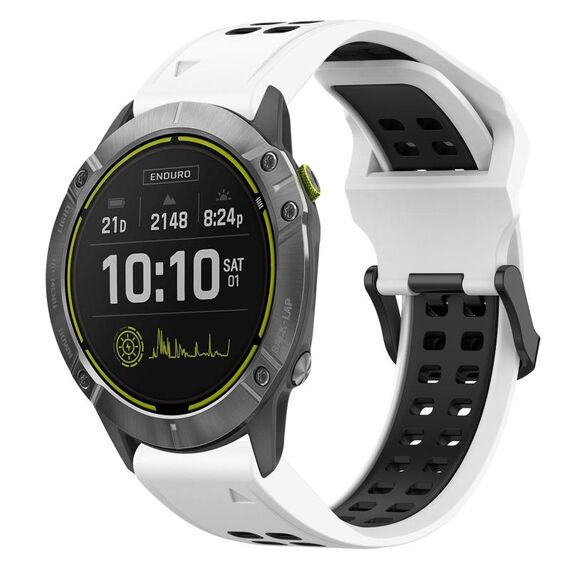 Per Garmin Enduro 26mm cinturino in silicone con fibbia inversa bicolore (bianco + nero)
