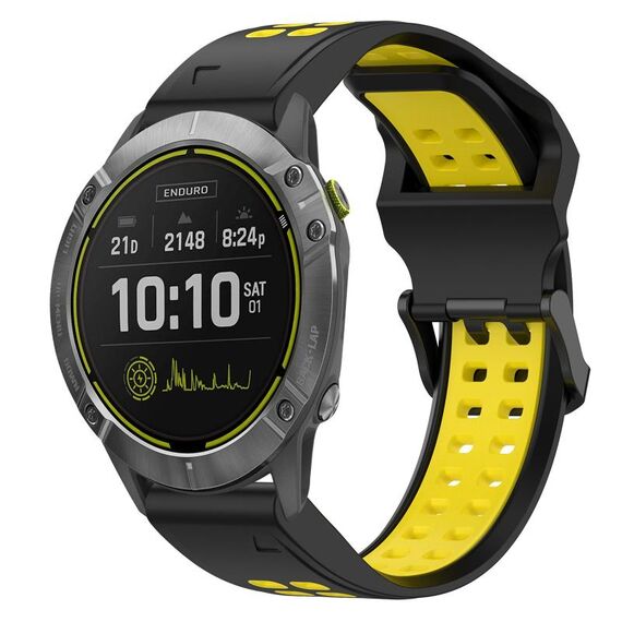 Per Garmin Enduro 26mm cinturino in silicone con fibbia inversa bicolore (nero + giallo)