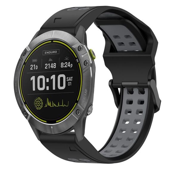 Per Garmin Enduro 26mm cinturino in silicone con fibbia inversa bicolore (nero + grigio)