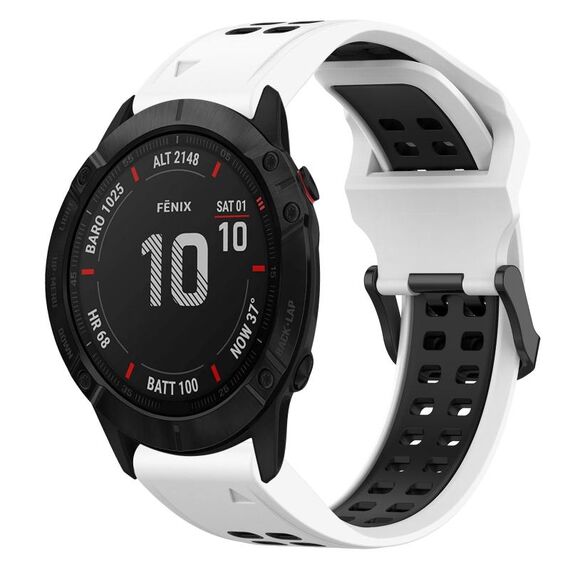 Per Garmin Fenix 6X Pro 26mm cinturino in silicone con fibbia inversa bicolore (bianco + nero)