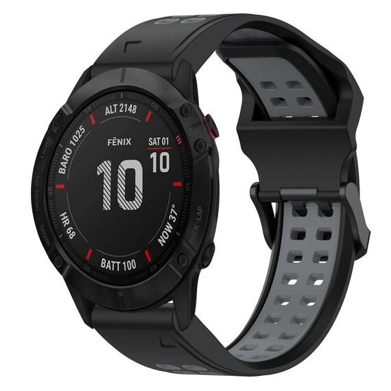 Per Garmin Fenix 6X Pro 26mm cinturino in silicone con fibbia inversa bicolore (nero + grigio)