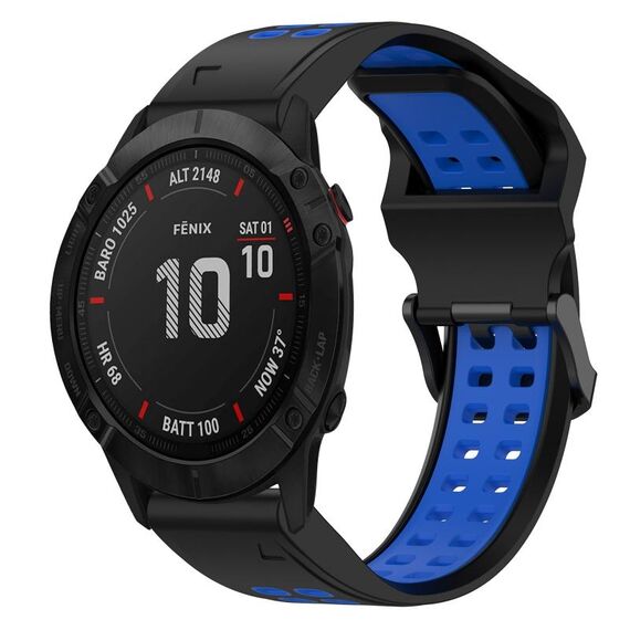 Per Garmin Fenix 6X Pro 26mm cinturino in silicone con fibbia inversa bicolore (nero + blu)