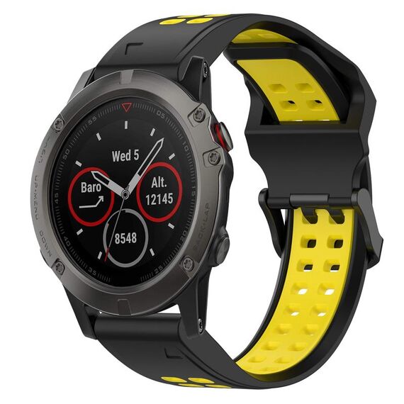 Per Garmin Fenix 5X 26mm cinturino in silicone con fibbia inversa bicolore (nero + giallo)