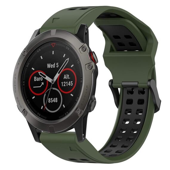 Per Garmin Fenix 5X 26mm cinturino in silicone con fibbia inversa bicolore (verde militare + nero)