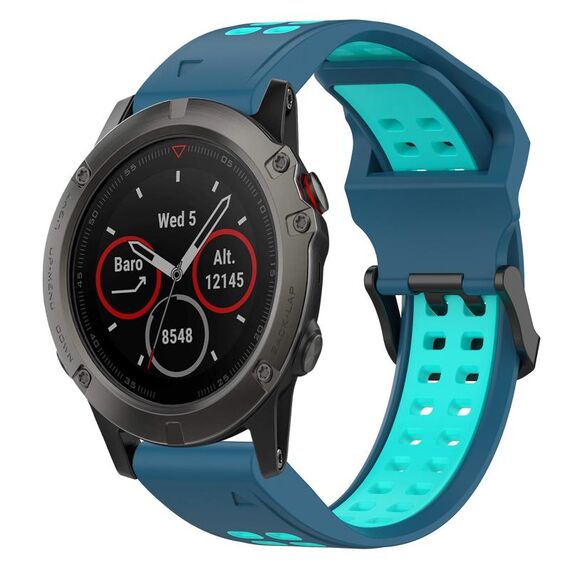 Per Garmin Fenix 5X 26mm cinturino in silicone con fibbia inversa bicolore (blu + verde acqua)