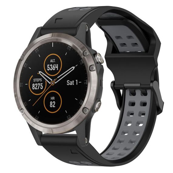Per Garmin Fenix 5X Plus 26mm cinturino in silicone con fibbia inversa bicolore (nero + grigio)