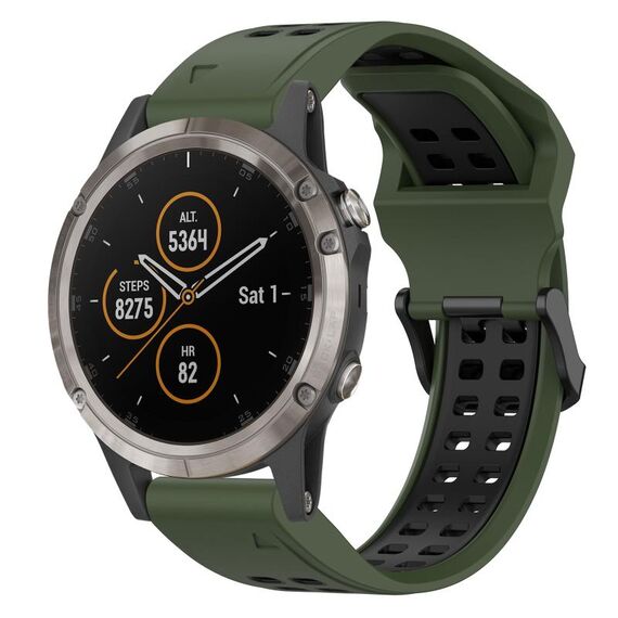 Per Garmin Fenix 5X Plus 26mm cinturino in silicone con fibbia inversa bicolore (verde militare + nero)