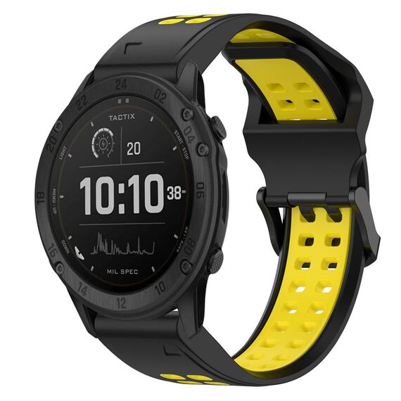 Per Garmin Tactix Delta 26mm cinturino in silicone con fibbia inversa bicolore (nero + giallo)
