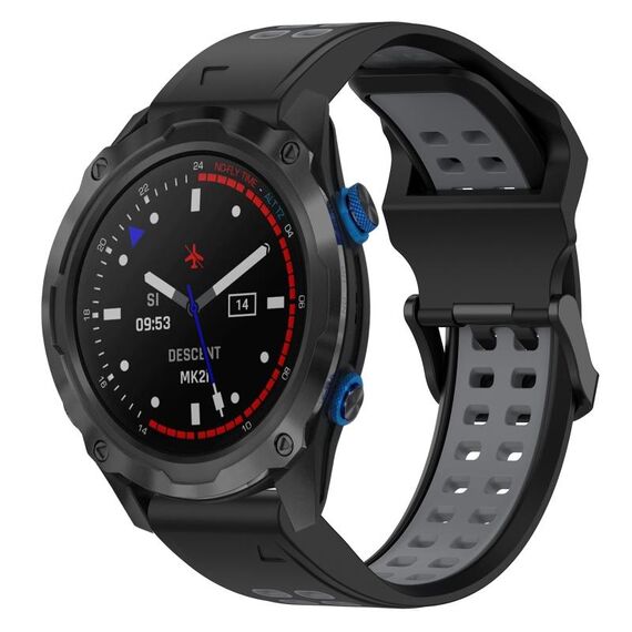Per Garmin Descent MK 2i 26mm cinturino in silicone con fibbia inversa bicolore (nero + grigio)