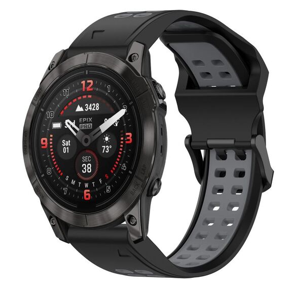 Per Garmin Epix Pro 42mm 20mm cinturino in silicone con fibbia inversa bicolore (nero + grigio)