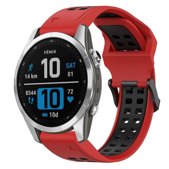 Per Garmin Fenix 7S Cinturino per orologio in silicone bicolore con fibbia inversa da 20 mm (rosso + nero)