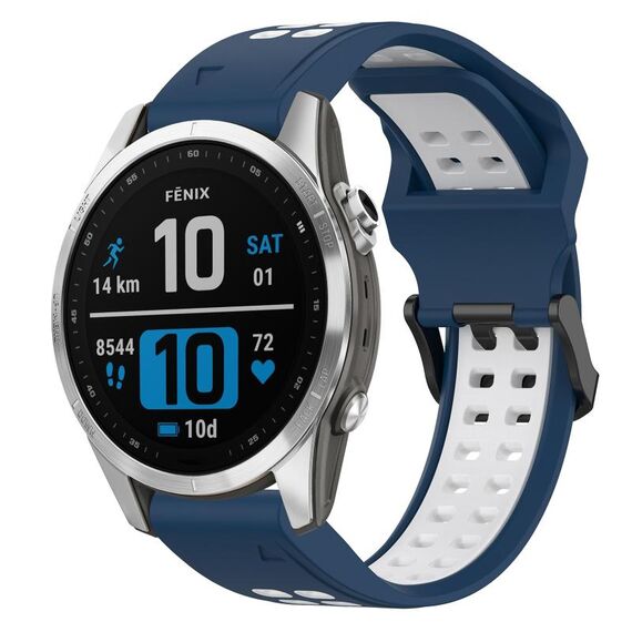 Per Garmin Fenix 7S Cinturino per orologio in silicone bicolore con fibbia inversa da 20 mm (blu + bianco)