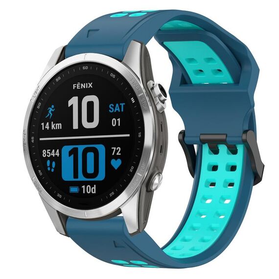 Per Garmin Fenix 7S Cinturino per orologio in silicone bicolore con fibbia inversa da 20 mm (blu + verde acqua)