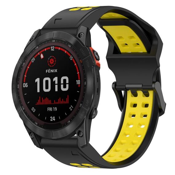 Per Garmin Fenix 7S Solar 20mm cinturino in silicone con fibbia inversa bicolore (nero + giallo)