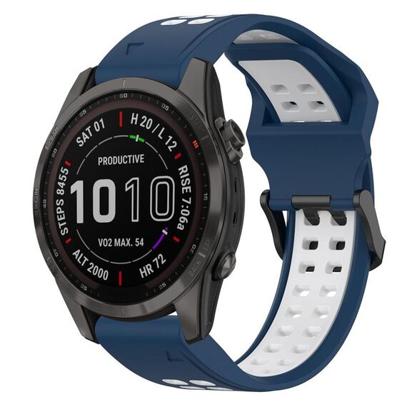 Per Garmin Fenix 7S Sapphire Solar 20mm Cinturino in silicone con fibbia inversa bicolore (blu + bianco)
